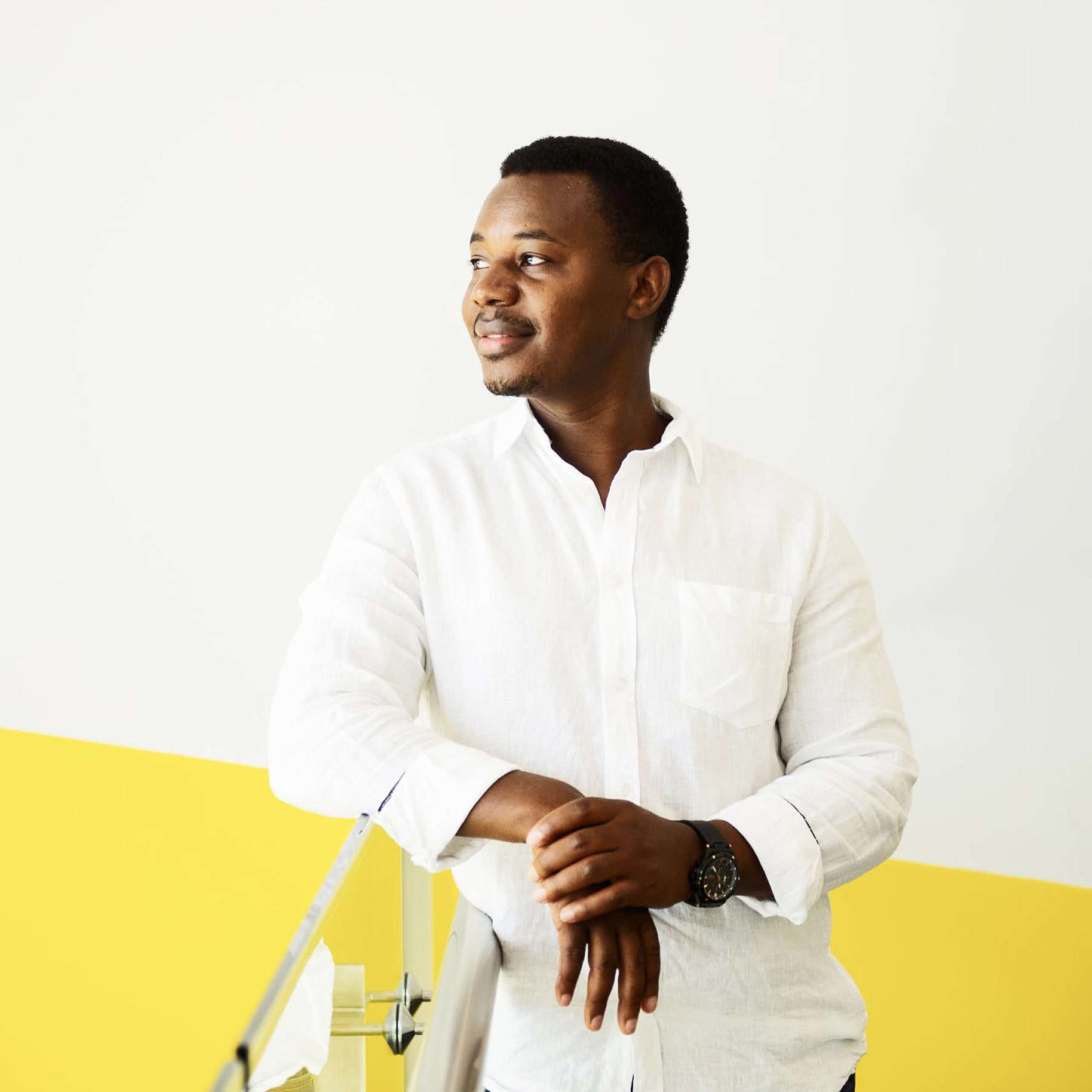student standing near stairs